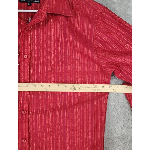 Lamasini Shirt Mens Large Red Striped Metallic Retro Button Up Long Sleeve - Picture 4 of 13